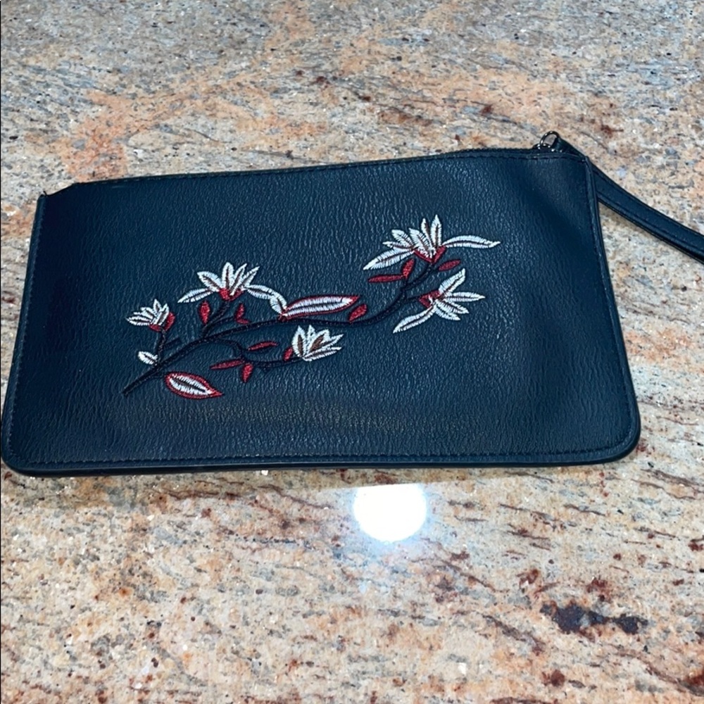 Black floral wristlet